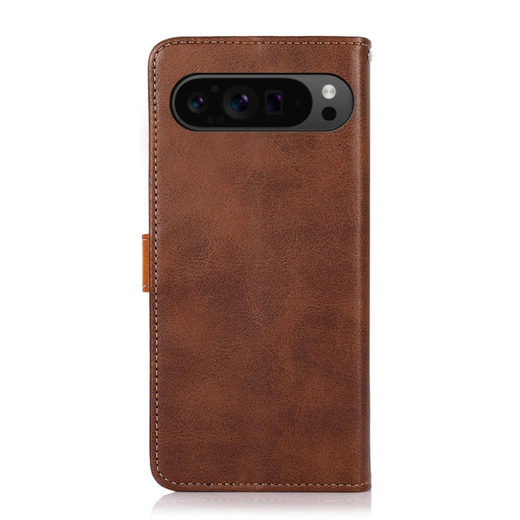 For Google Pixel 9 Pro KHAZNEH Dual-color Cowhide Texture Flip Leather Phone Case(Brown) - Google Cases by buy2fix | Online Shopping UK | buy2fix