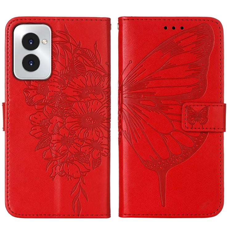 For Motorola Moto G Power 5G 2024 Embossed Butterfly Leather Phone Case(Red) - Motorola Cases by buy2fix | Online Shopping UK | buy2fix