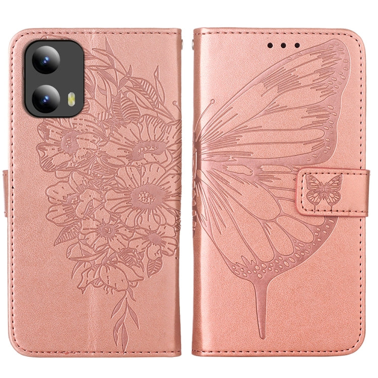 For Motorola Moto G Play 5G 2024 Embossed Butterfly Leather Phone Case(Rose Gold) - Motorola Cases by buy2fix | Online Shopping UK | buy2fix