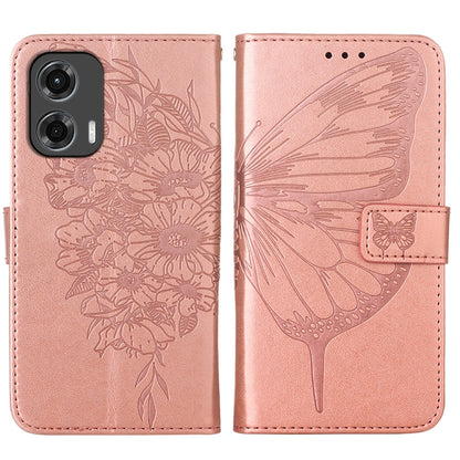 For Motorola Moto G Stylus 5G 2024 Embossed Butterfly Leather Phone Case(Rose Gold) - Motorola Cases by buy2fix | Online Shopping UK | buy2fix