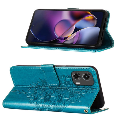 For Motorola Moto G Stylus 5G 2024 Embossed Butterfly Leather Phone Case(Blue) - Motorola Cases by buy2fix | Online Shopping UK | buy2fix