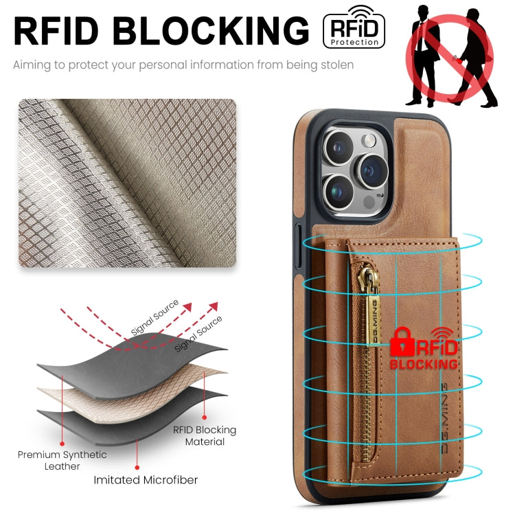 For iPhone 14 Pro Max DG.MING M5 Series Zip RFID Multi Card Detachable Leather Phone Case(Brown) - iPhone 14 Pro Max Cases by DG.MING | Online Shopping UK | buy2fix