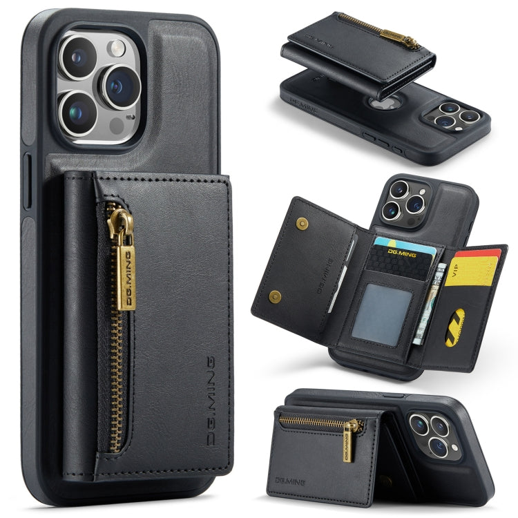 For iPhone 15 Pro DG.MING M5 Series Zip RFID Multi Card Detachable Leather Phone Case(Black) - iPhone 15 Pro Cases by DG.MING | Online Shopping UK | buy2fix