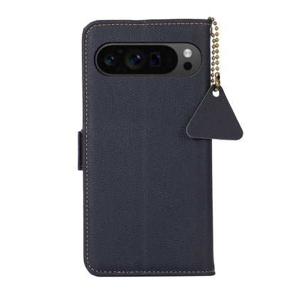 For Google Pixel 9 Pro Side-Magnetic TJ Genuine Leather RFID Phone Case(Blue) - Google Cases by buy2fix | Online Shopping UK | buy2fix