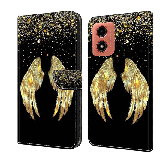 For Motorola Moto G Play 2024 Crystal 3D Shockproof Protective Leather Phone Case(Golden Wings) - Motorola Cases by buy2fix | Online Shopping UK | buy2fix