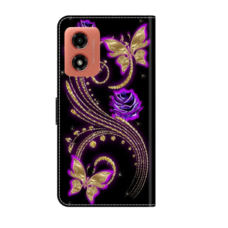 For Motorola Moto G Play 2024 Crystal 3D Shockproof Protective Leather Phone Case(Purple Flower Butterfly) - Motorola Cases by buy2fix | Online Shopping UK | buy2fix