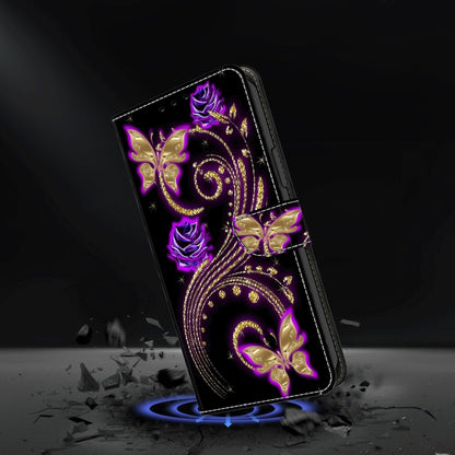 For Motorola Moto G24 Crystal 3D Shockproof Protective Leather Phone Case(Purple Flower Butterfly) - Motorola Cases by buy2fix | Online Shopping UK | buy2fix