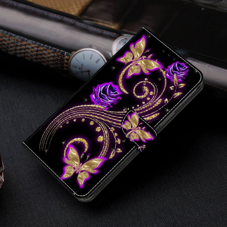 For Motorola Moto G24 Power Crystal 3D Shockproof Protective Leather Phone Case(Purple Flower Butterfly) - Motorola Cases by buy2fix | Online Shopping UK | buy2fix