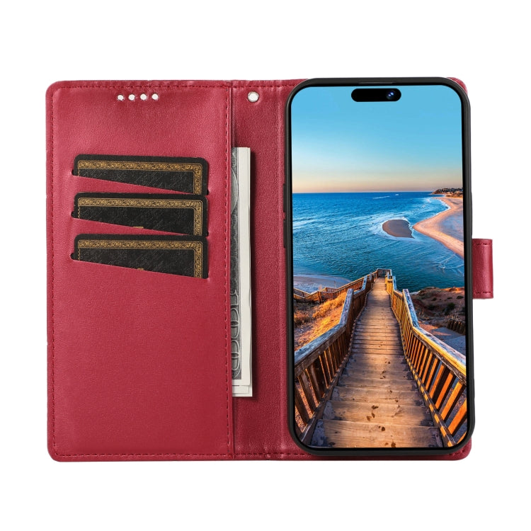 For OnePlus 11 PU Genuine Leather Texture Embossed Line Phone Case(Red) - OnePlus Cases by buy2fix | Online Shopping UK | buy2fix