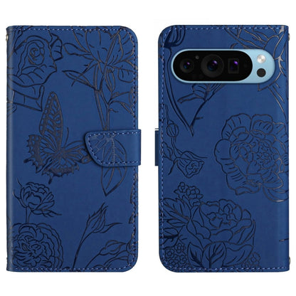 For Google Pixel 9 Skin Feel Butterfly Embossed Flip Leather Phone Case(Blue) - Google Cases by buy2fix | Online Shopping UK | buy2fix