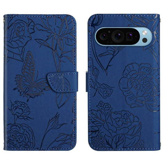 For Google Pixel 9 Pro XL Skin Feel Butterfly Embossed Flip Leather Phone Case(Blue) - Google Cases by buy2fix | Online Shopping UK | buy2fix