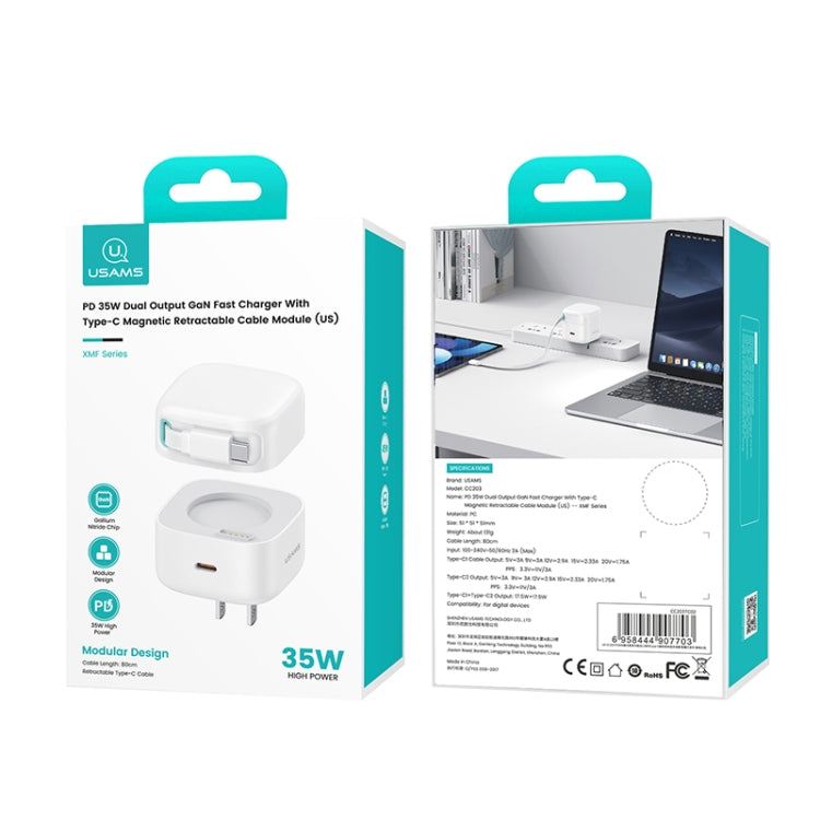 USAMS US-CC203 SMF Series PD35W Dual Type-C Port GaN Fast Charger, US Plug(White) - USB Charger by USAMS | Online Shopping UK | buy2fix
