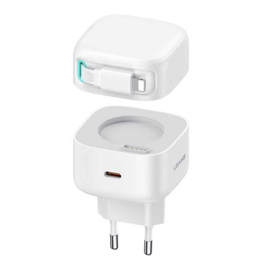 USAMS US-CC209 SMF Series PD35W 8 Pin + Type-C Dual Port GaN Fast Charger, EU Plug(White) - USB Charger by USAMS | Online Shopping UK | buy2fix