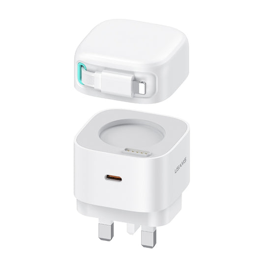 USAMS US-CC211 SMF Series PD35W 8 Pin + Type-C Dual Port GaN Fast Charger, UK Plug(White) - USB Charger by USAMS | Online Shopping UK | buy2fix