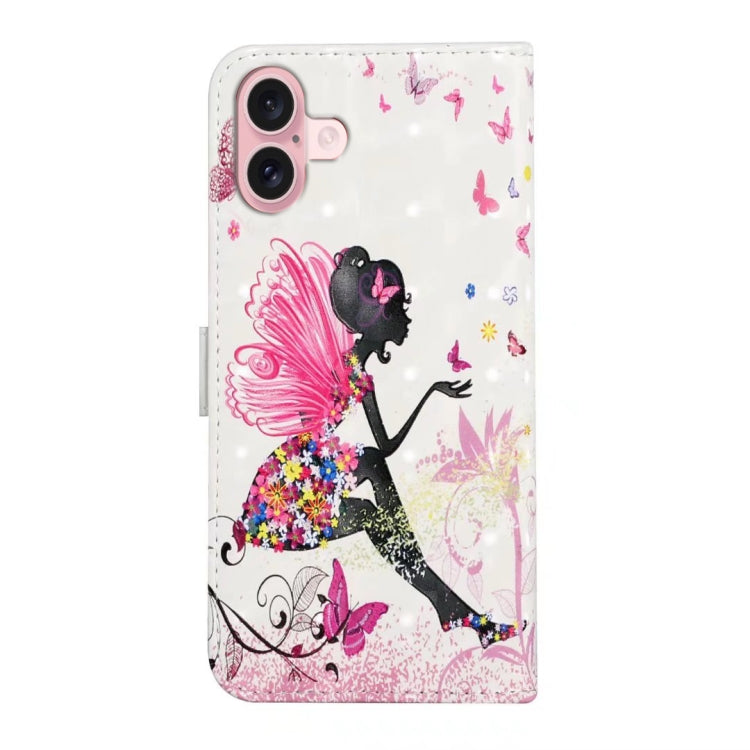 For iPhone 16 Plus Oil Embossed 3D Drawing Leather Phone Case(Flower Fairy) - iPhone 16 Plus Cases by buy2fix | Online Shopping UK | buy2fix