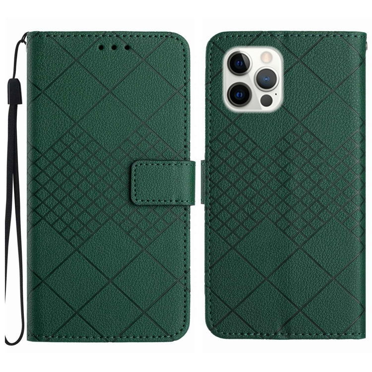 For iPhone 16 Pro Max Rhombic Grid Texture Leather Phone Case(Green) - iPhone 16 Pro Max Cases by buy2fix | Online Shopping UK | buy2fix