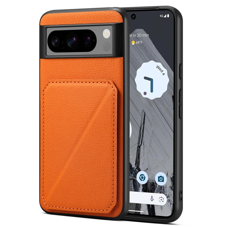 For Google Pixel 8 Pro Denior Calf Texture Holder Electroplating Phone Case(Orange) - Google Cases by Denior | Online Shopping UK | buy2fix