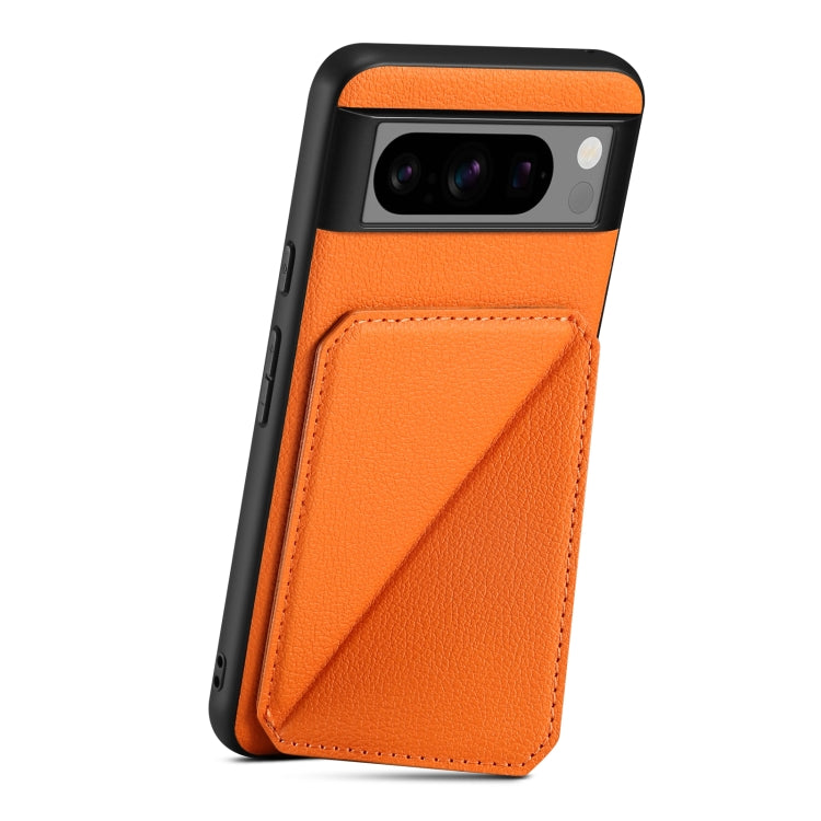 For Google Pixel 8 Pro Denior Calf Texture Holder Electroplating Phone Case(Orange) - Google Cases by Denior | Online Shopping UK | buy2fix