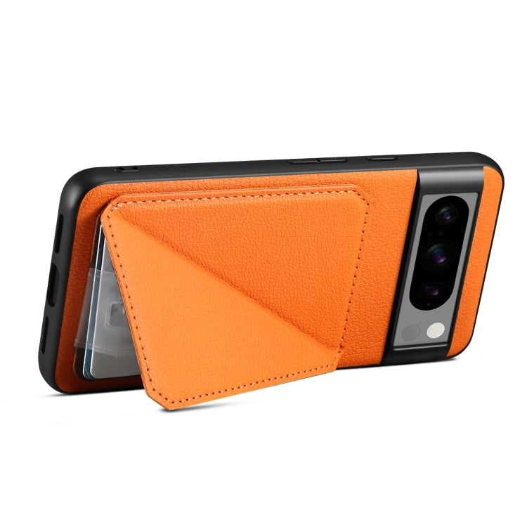 For Google Pixel 8 Pro Denior Calf Texture Holder Electroplating Phone Case(Orange) - Google Cases by Denior | Online Shopping UK | buy2fix