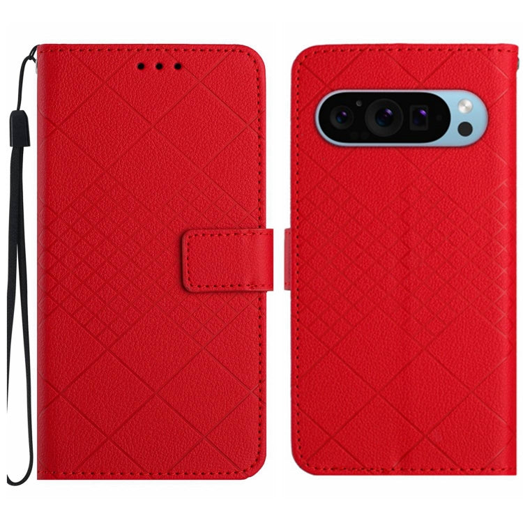 For Google Pixel 9 Pro Rhombic Grid Texture Leather Phone Case(Red) - Google Cases by buy2fix | Online Shopping UK | buy2fix