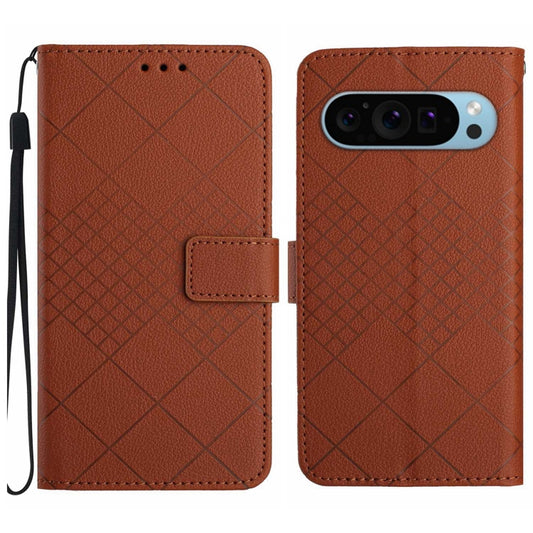 For Google Pixel 9 Pro XL Rhombic Grid Texture Leather Phone Case(Brown) - Google Cases by buy2fix | Online Shopping UK | buy2fix