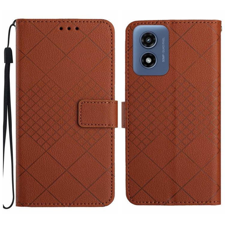 For Motorola Moto G Play 5G 2024 Rhombic Grid Texture Leather Phone Case(Brown) - Motorola Cases by buy2fix | Online Shopping UK | buy2fix