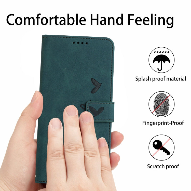 For Xiaomi 14 Pro Skin Feel Heart Embossed Leather Phone Case with Long Lanyard(Green) - 14 Pro Cases by buy2fix | Online Shopping UK | buy2fix