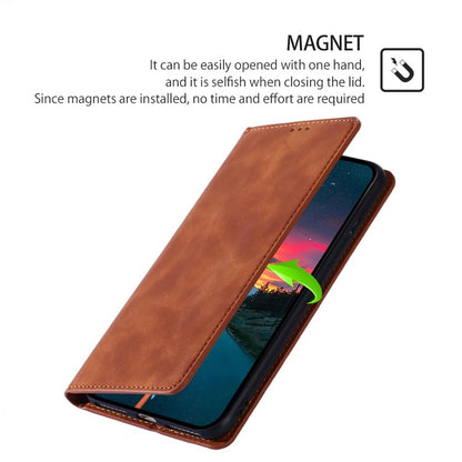 For Motorola Edge 5G 2024 Skin Feel Magnetic Leather Phone Case(Light Brown) - Motorola Cases by buy2fix | Online Shopping UK | buy2fix