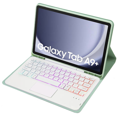 For Samsung Galaxy Tab A9+ X210/X215/X215 A09B-AS Candy Color Touch Backlight Bluetooth Keyboard Leather Tablet Case with Pen Holder(Light Green) - Samsung Keyboard by buy2fix | Online Shopping UK | buy2fix