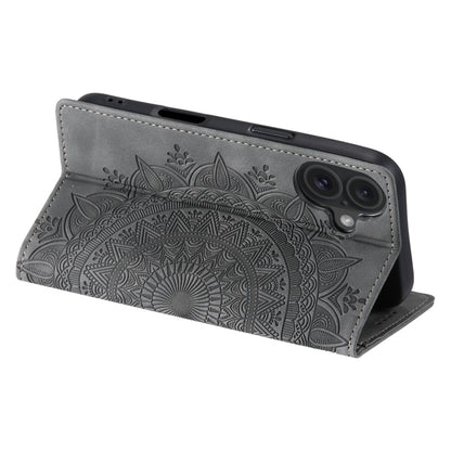 For iPhone 16 Plus Totem Embossed Magnetic Leather Phone Case(Grey) - iPhone 16 Plus Cases by buy2fix | Online Shopping UK | buy2fix