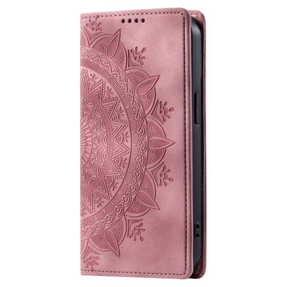 For iPhone 16 Totem Embossed Magnetic Leather Phone Case(Rose Gold) - iPhone 16 Cases by buy2fix | Online Shopping UK | buy2fix