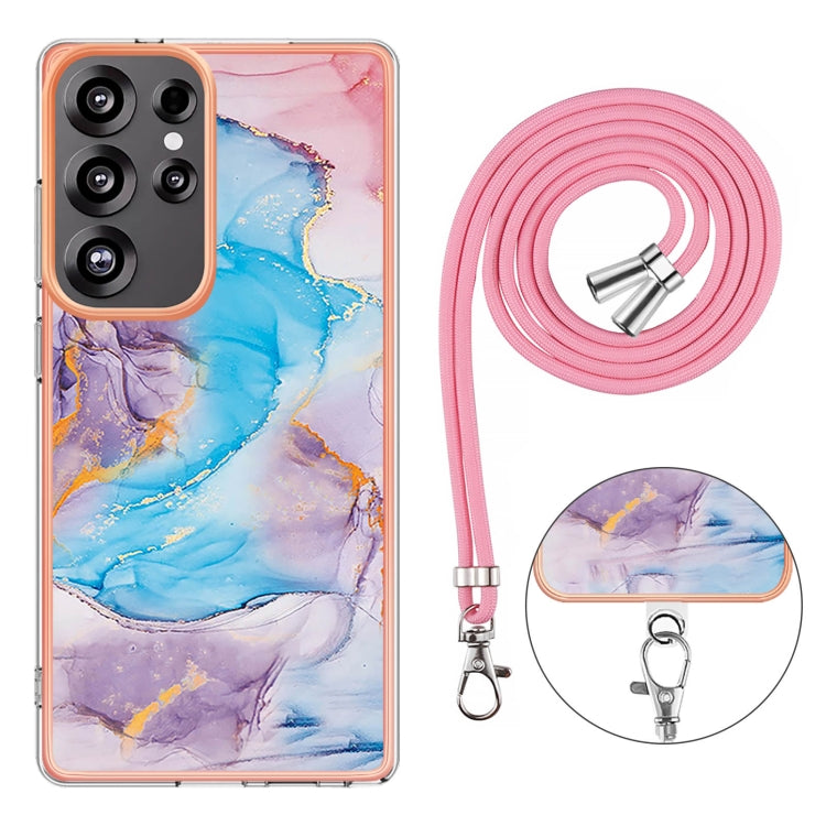 For Samsung Galaxy S25 Ultra 5G Electroplating Pattern IMD TPU Shockproof Case with Neck Lanyard(Milky Way Blue Marble) - Galaxy S25 Ultra 5G Cases by buy2fix | Online Shopping UK | buy2fix