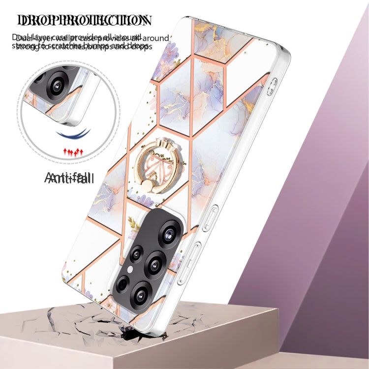 For Samsung Galaxy S25 Ultra 5G Electroplating Splicing Marble Flower Pattern TPU Shockproof Case with Rhinestone Ring Holder(Imperial Crown) - Galaxy S25 Ultra 5G Cases by buy2fix | Online Shopping UK | buy2fix