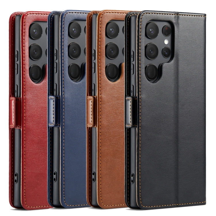 For Samsung Galaxy S24 Ultra 5G Fierre Shann PU Genuine Leather Texture Phone Case(Brown) - Galaxy S24 Ultra 5G Cases by FIERRE SHANN | Online Shopping UK | buy2fix