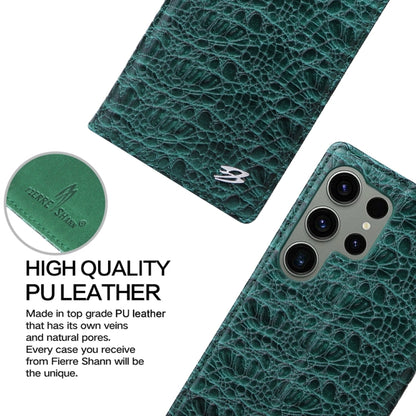 For Samsung Galaxy S24 Ultra 5G Fierre Shann Crocodile Texture Magnetic Genuine Leather Phone Case(Green) - Galaxy S24 Ultra 5G Cases by FIERRE SHANN | Online Shopping UK | buy2fix