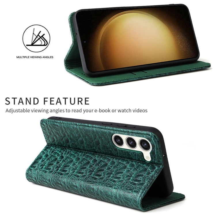 For Samsung Galaxy S24+ 5G Fierre Shann Crocodile Texture Magnetic Genuine Leather Phone Case(Green) - Galaxy S24+ 5G Cases by FIERRE SHANN | Online Shopping UK | buy2fix