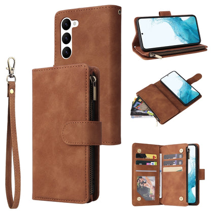 For Samsung Galaxy S23 5G Multifunctional Frosted Zipper Wallet Leather Phone Case(Brown) - Galaxy S23 5G Cases by buy2fix | Online Shopping UK | buy2fix