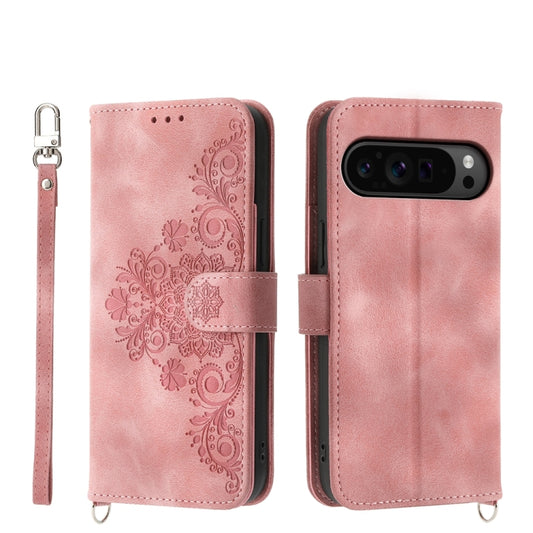 For Google Pixel 9 Pro Skin-feel Flowers Embossed Wallet Leather Phone Case(Pink) - Google Cases by buy2fix | Online Shopping UK | buy2fix