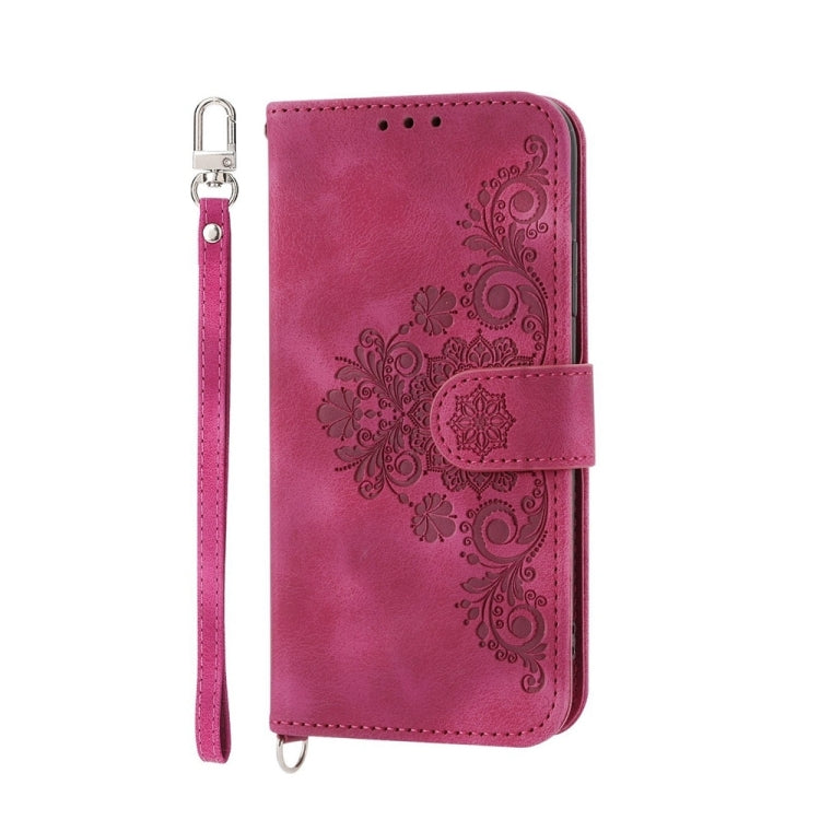 For Google Pixel 9 Pro Skin-feel Flowers Embossed Wallet Leather Phone Case(Wine Red) - Google Cases by buy2fix | Online Shopping UK | buy2fix