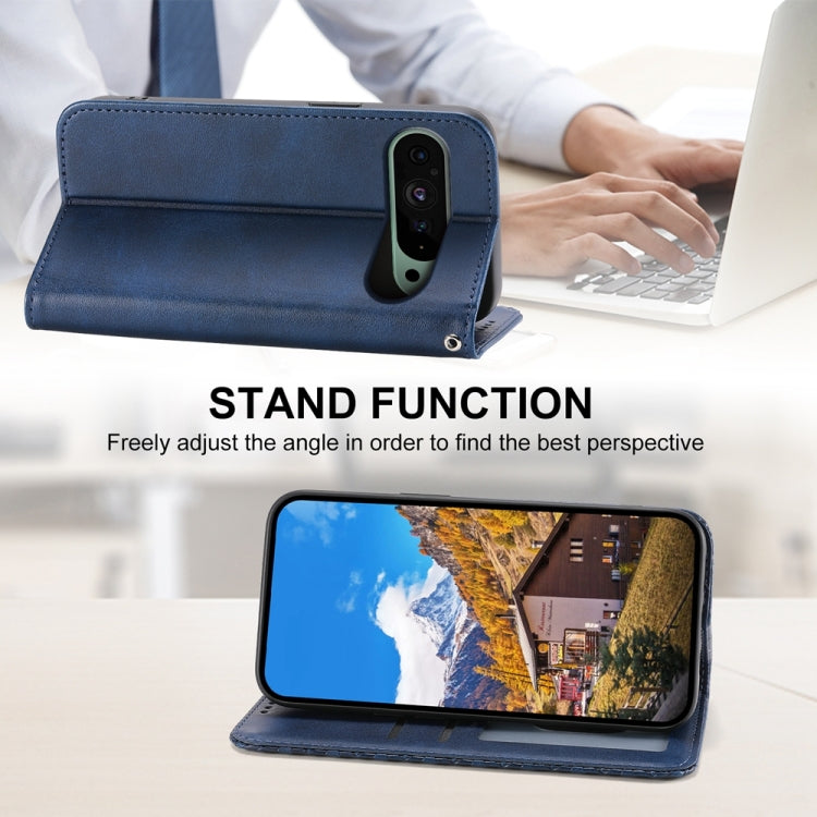 For Google Pixel 9 Cubic Grid Calf Texture Magnetic Leather Phone Case(Blue) - Google Cases by buy2fix | Online Shopping UK | buy2fix