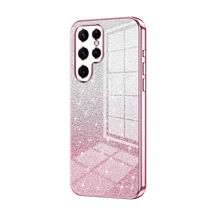 For Samsung Galaxy S22 Ultra 5G Gradient Glitter Powder Electroplated Phone Case(Pink) - Galaxy S22 Ultra 5G Cases by buy2fix | Online Shopping UK | buy2fix