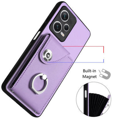 For Xiaomi Redmi Note 12 Pro 5G Global Organ Card Bag Ring Holder PU Phone Case(Purple) - Xiaomi Cases by buy2fix | Online Shopping UK | buy2fix