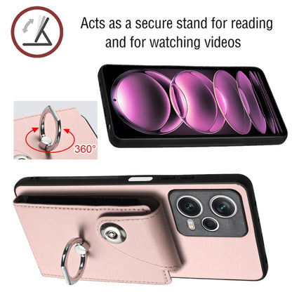 For Xiaomi Poco X5/Redmi Note 12 5G Global Organ Card Bag Ring Holder PU Phone Case(Pink) - Xiaomi Cases by buy2fix | Online Shopping UK | buy2fix