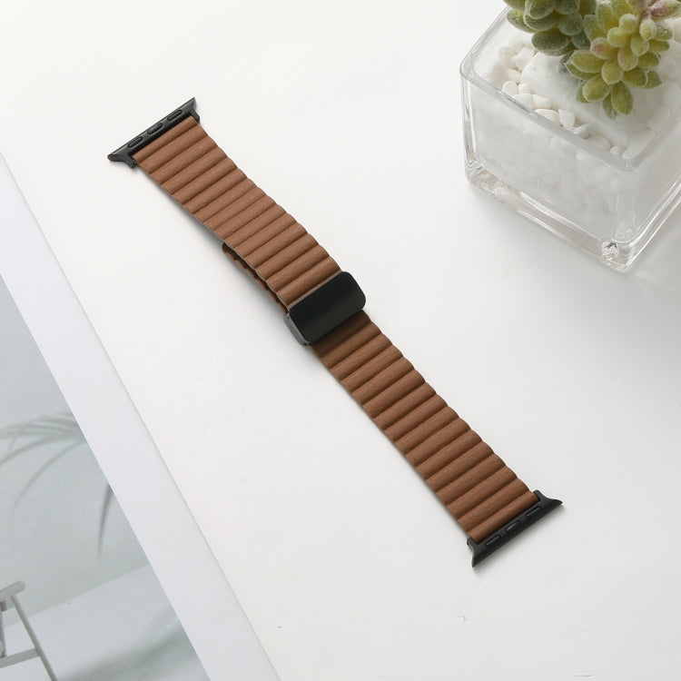 For Apple Watch SE 2023 40mm Water Ripple Magnetic Folding Buckle Watch Band, Style: Bold Version(Brown) - Watch Bands by buy2fix | Online Shopping UK | buy2fix