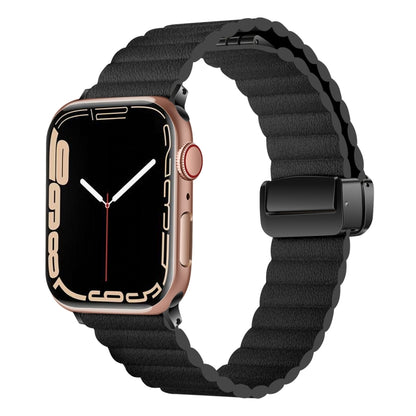 For Apple Watch Series 8 41mm Water Ripple Magnetic Folding Buckle Watch Band, Style: Bold Version(Black) - Watch Bands by buy2fix | Online Shopping UK | buy2fix