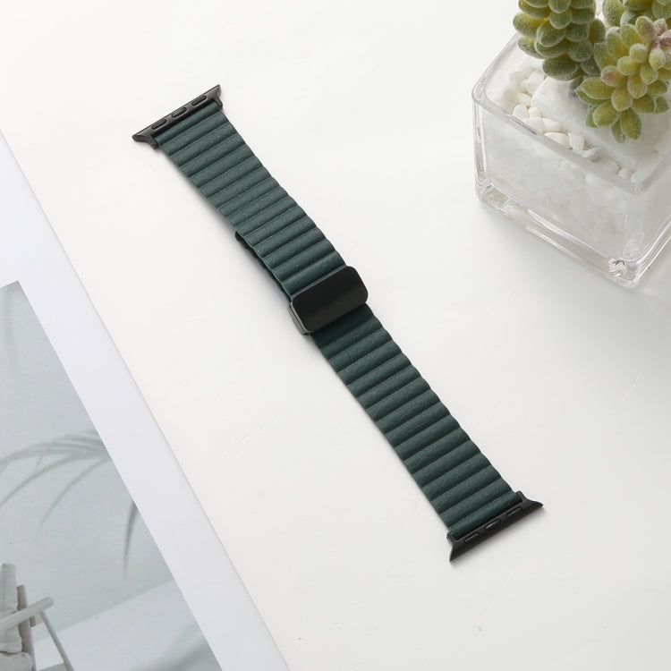 For Apple Watch Series 8 45mm Water Ripple Magnetic Folding Buckle Watch Band, Style: Bold Version(Dark Green) - Watch Bands by buy2fix | Online Shopping UK | buy2fix