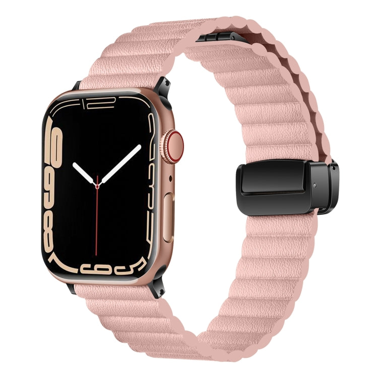 For Apple Watch SE 2022 40mm Water Ripple Magnetic Folding Buckle Watch Band, Style: Bold Version(Pink) - Watch Bands by buy2fix | Online Shopping UK | buy2fix