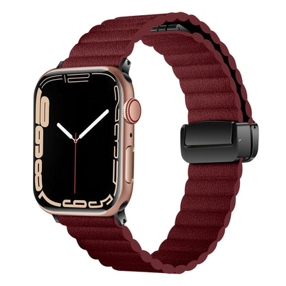 For Apple Watch Series 7 41mm Water Ripple Magnetic Folding Buckle Watch Band, Style: Bold Version(Wine Red) - Watch Bands by buy2fix | Online Shopping UK | buy2fix