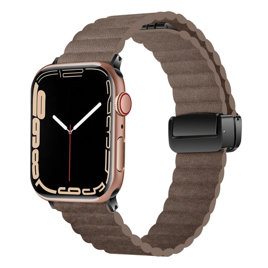 For Apple Watch Series 2 38mm Water Ripple Magnetic Folding Buckle Watch Band, Style: Bold Version(Light Brown) - Watch Bands by buy2fix | Online Shopping UK | buy2fix