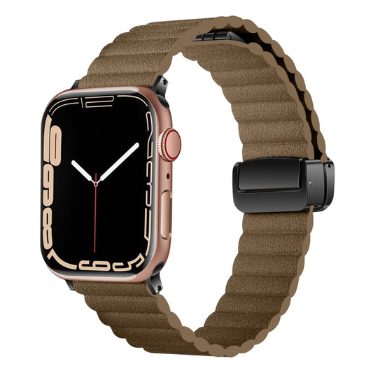 For Apple Watch 38mm Water Ripple Magnetic Folding Buckle Watch Band, Style: Bold Version(Brown) - Watch Bands by buy2fix | Online Shopping UK | buy2fix